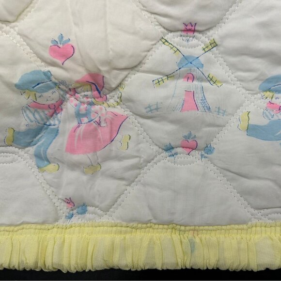 Vintage Baby Blanket Crib Toddler Bedding Dutch Yellow Pink 1950s Kitschy - Picture 4 of 10